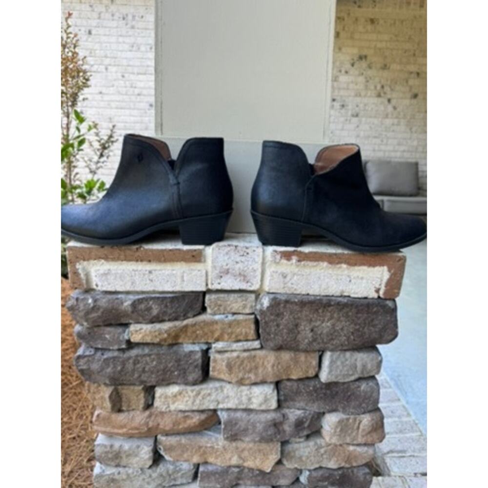 Vionic Ankle Boots 9 Wide "Liv Metallic" Black Leather Comfort Low Heel Booties